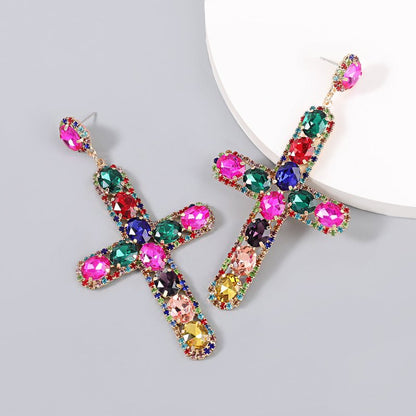 Alloy Diamond Rhinestone Cross Fashion Earrings-Jewearrings