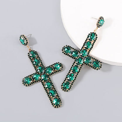 Alloy Diamond Rhinestone Cross Fashion Earrings-Jewearrings