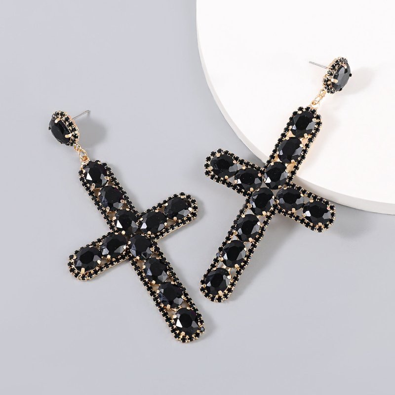 Alloy Diamond Rhinestone Cross Fashion Earrings-Jewearrings