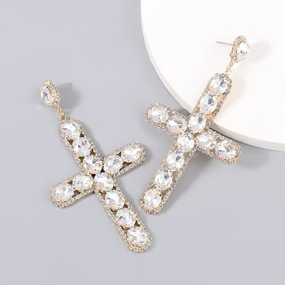 Alloy Diamond Rhinestone Cross Fashion Earrings-Jewearrings