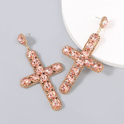 Alloy Diamond Rhinestone Cross Fashion Earrings-Jewearrings