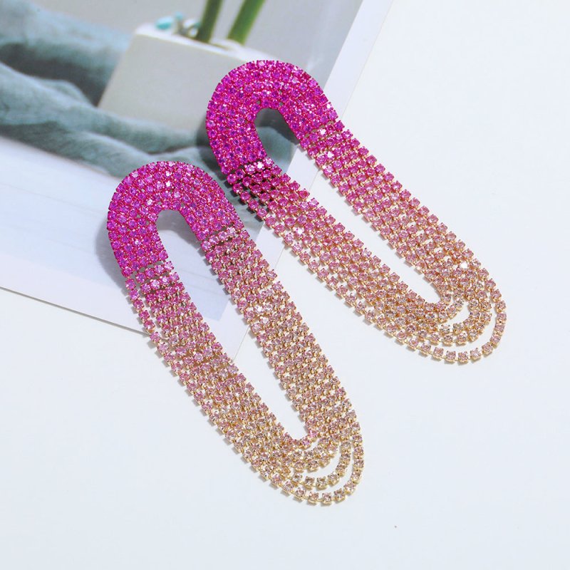 Alloy Diamond Rhinestone Full Rhinestone Tassel Earrings Female Online Influencer Eardrops-Jewearrings