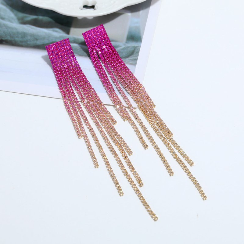 Alloy Diamond Rhinestone Full Rhinestone Tassel Earrings Female Online Influencer Eardrops-Jewearrings