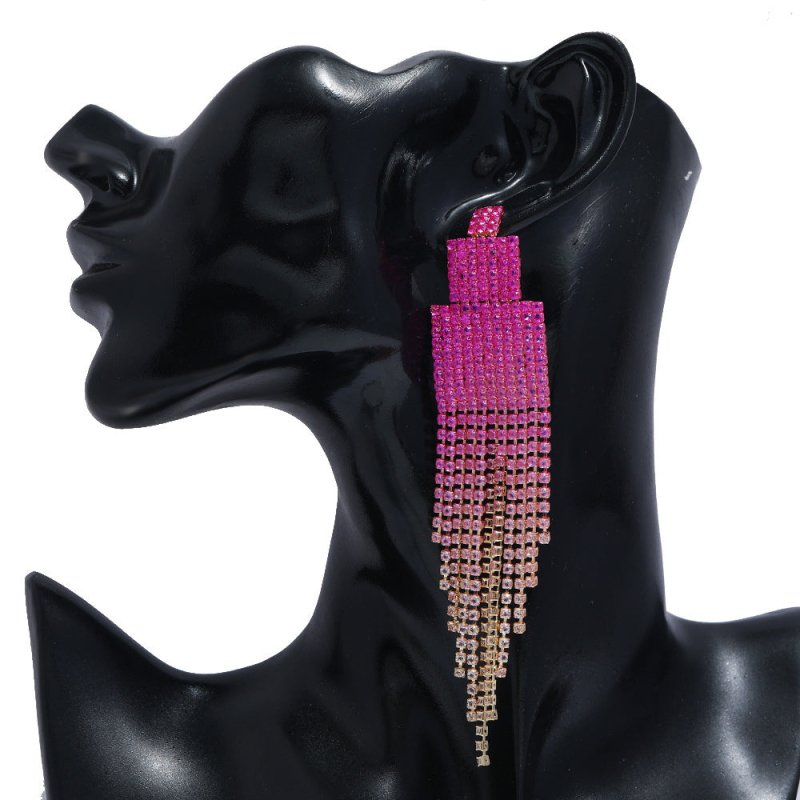 Alloy Diamond Rhinestone Full Rhinestone Tassel Earrings Female Online Influencer Eardrops-Jewearrings