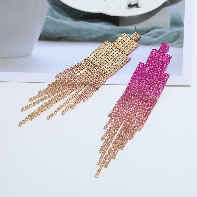 Alloy Diamond Rhinestone Full Rhinestone Tassel Earrings Female Online Influencer Eardrops-Jewearrings