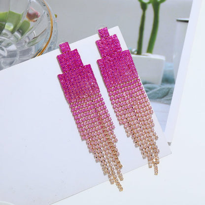 Alloy Diamond Rhinestone Full Rhinestone Tassel Earrings Female Online Influencer Eardrops-Jewearrings