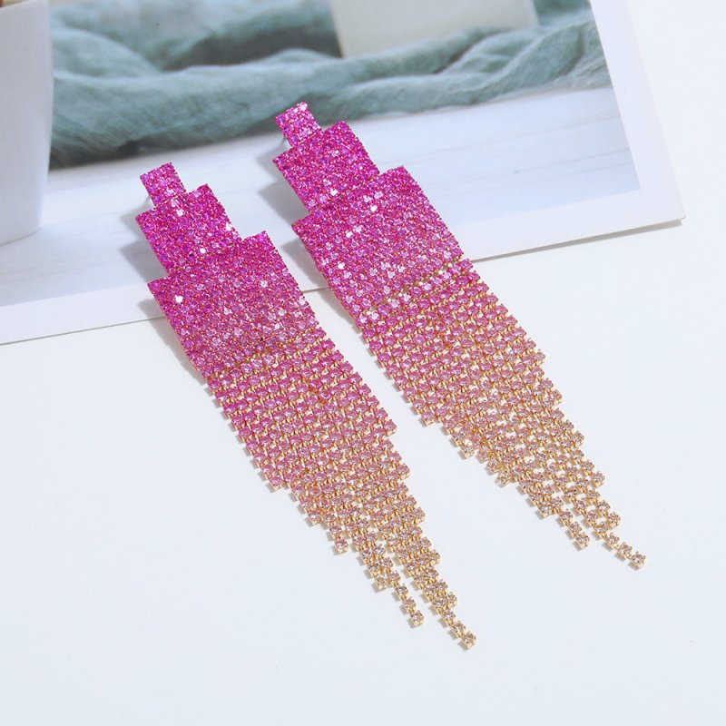 Alloy Diamond Rhinestone Full Rhinestone Tassel Earrings Female Online Influencer Eardrops-Jewearrings