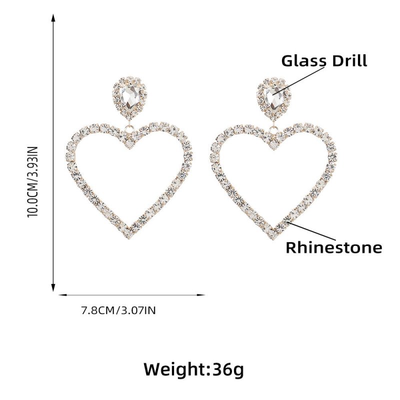 Alloy Diamond Rhinestone Glass Drill Heart-shaped Eardrops Earrings For Women-Jewearrings