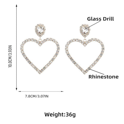 Alloy Diamond Rhinestone Glass Drill Heart-shaped Eardrops Earrings For Women-Jewearrings