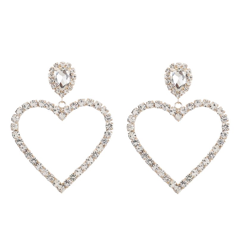 Alloy Diamond Rhinestone Glass Drill Heart-shaped Eardrops Earrings For Women-Jewearrings