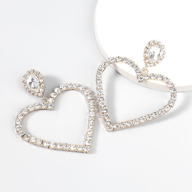 Alloy Diamond Rhinestone Glass Drill Heart-shaped Eardrops Earrings For Women-Jewearrings