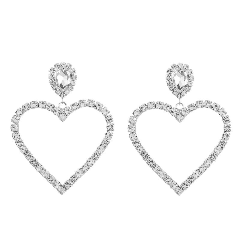 Alloy Diamond Rhinestone Glass Drill Heart-shaped Eardrops Earrings For Women-Jewearrings