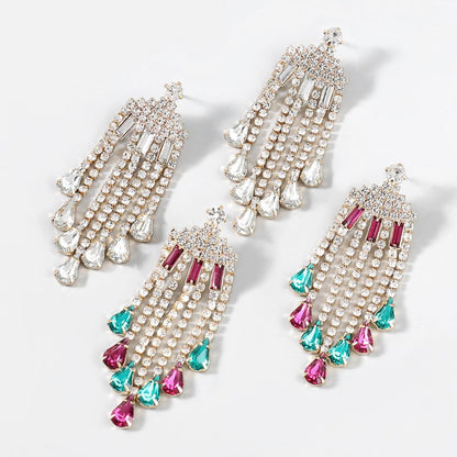 Alloy Diamond-studded Tassel Female Earrings Sapphire Blue-Jewearrings