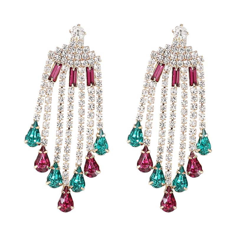 Alloy Diamond-studded Tassel Female Earrings Sapphire Blue-Jewearrings