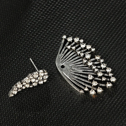 Alloy Diamond Wing Earrings Asymmetrical Multi-layer Stud Earrings-Jewearrings