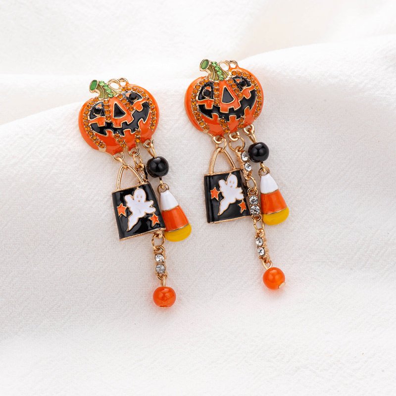 Alloy dripping exaggerated pumpkin earrings Halloween earrings-Jewearrings