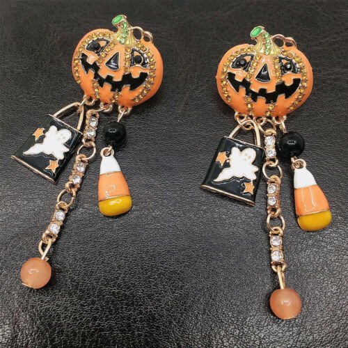 Alloy dripping exaggerated pumpkin earrings Halloween earrings-Jewearrings