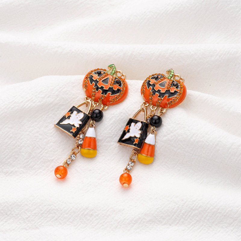 Alloy dripping exaggerated pumpkin earrings Halloween earrings-Jewearrings