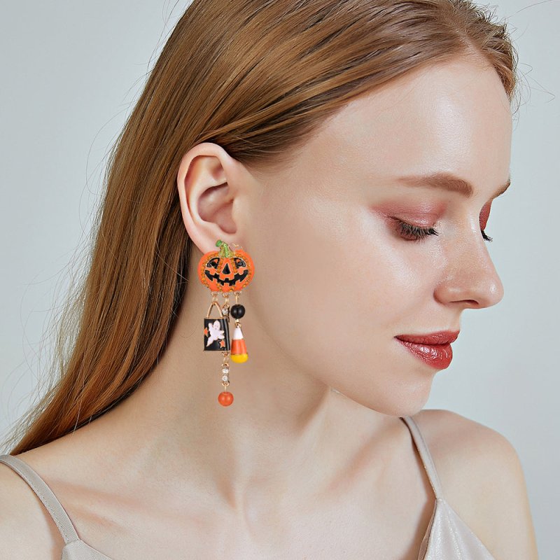 Alloy dripping exaggerated pumpkin earrings Halloween earrings-Jewearrings