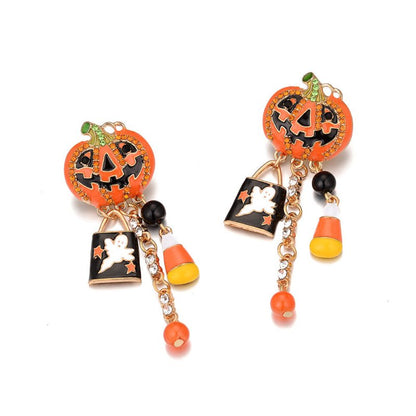 Alloy dripping exaggerated pumpkin earrings Halloween earrings-Jewearrings