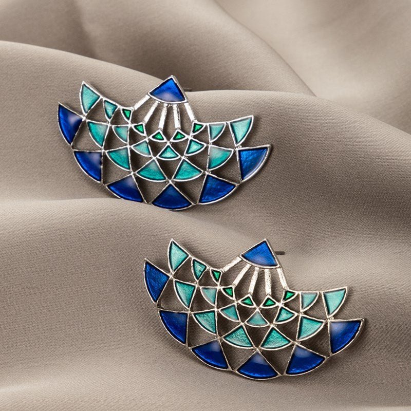 Alloy Drop Oil Blue Scallop Stud Earrings-Jewearrings