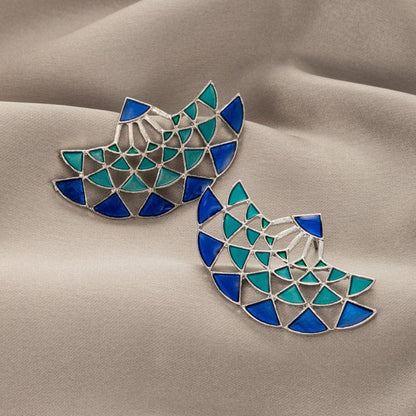 Alloy Drop Oil Blue Scallop Stud Earrings-Jewearrings