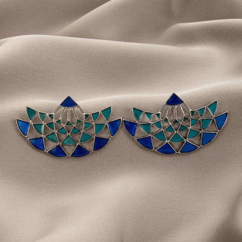 Alloy Drop Oil Blue Scallop Stud Earrings-Jewearrings