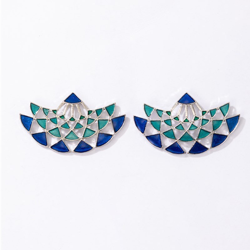 Alloy Drop Oil Blue Scallop Stud Earrings-Jewearrings