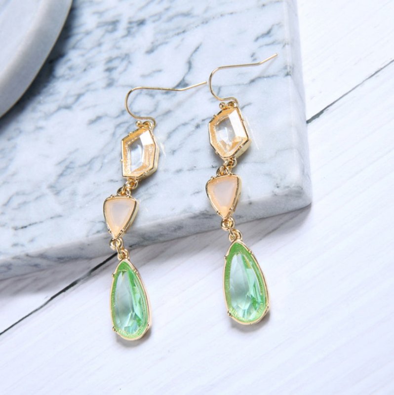 Alloy gemstone crystal drop ladies earrings simple wild European and American fashion cross-border jewelry-Jewearrings