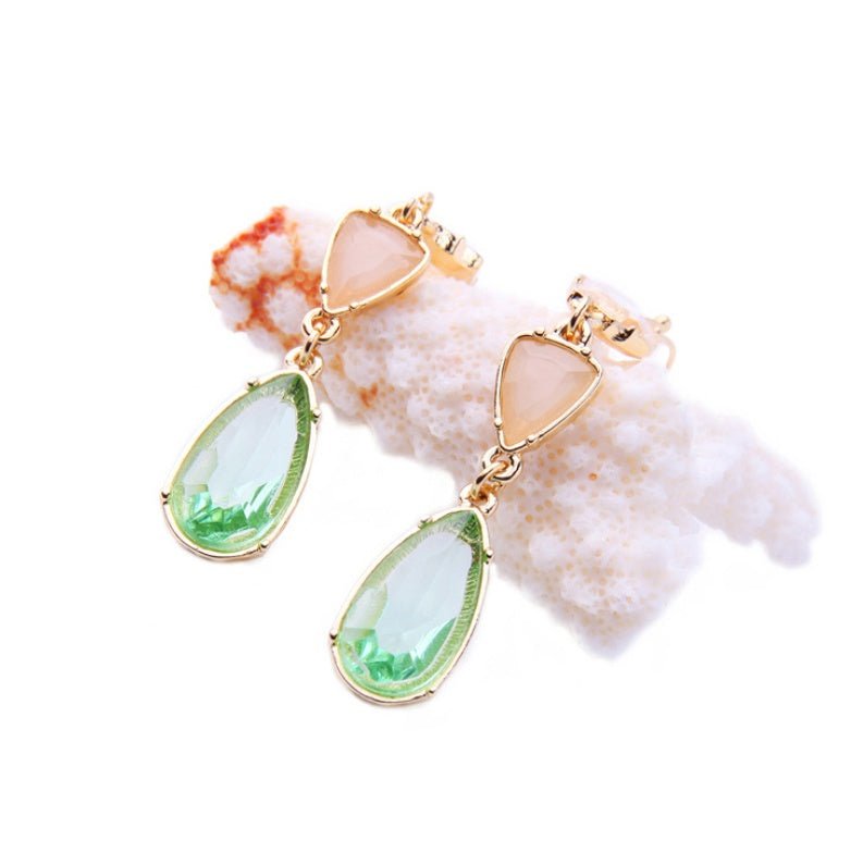 Alloy gemstone crystal drop ladies earrings simple wild European and American fashion cross-border jewelry-Jewearrings