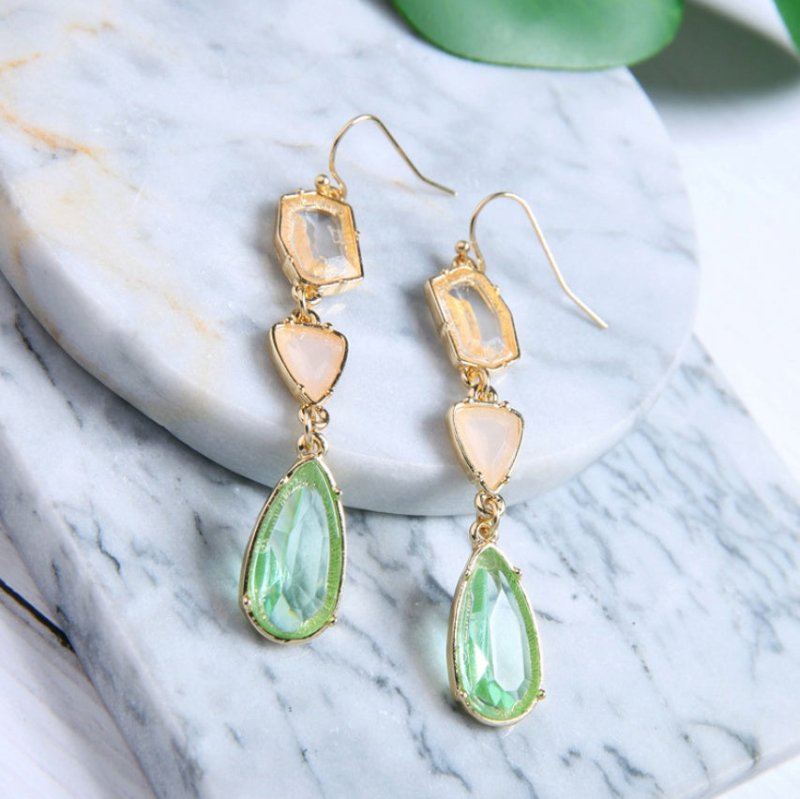 Alloy gemstone crystal drop ladies earrings simple wild European and American fashion cross-border jewelry-Jewearrings