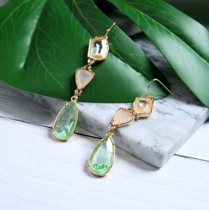 Alloy gemstone crystal drop ladies earrings simple wild European and American fashion cross-border jewelry-Jewearrings