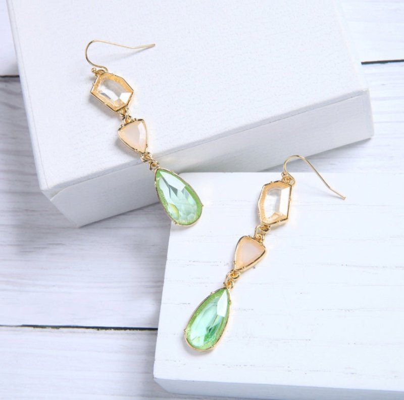 Alloy gemstone crystal drop ladies earrings simple wild European and American fashion cross-border jewelry-Jewearrings