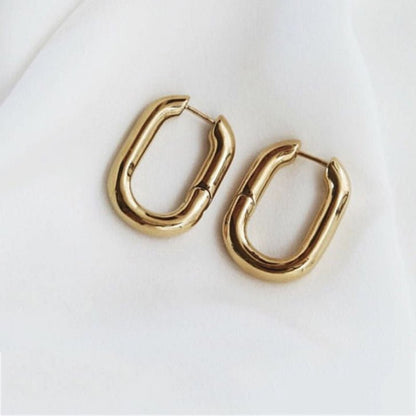 Alloy Geometric Oval Ear Hoop U-Shaped Earrings-Jewearrings