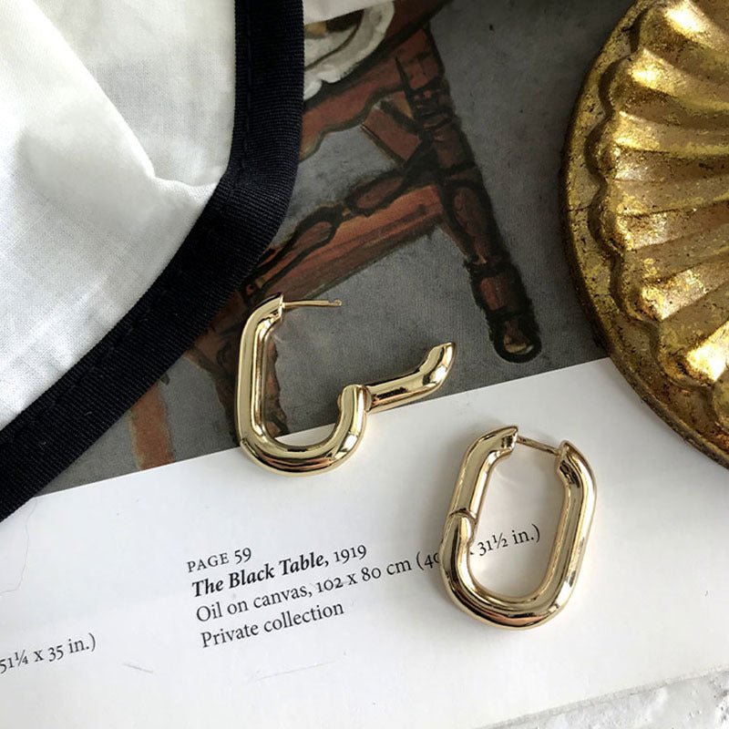 Alloy Geometric Oval Ear Hoop U-Shaped Earrings-Jewearrings