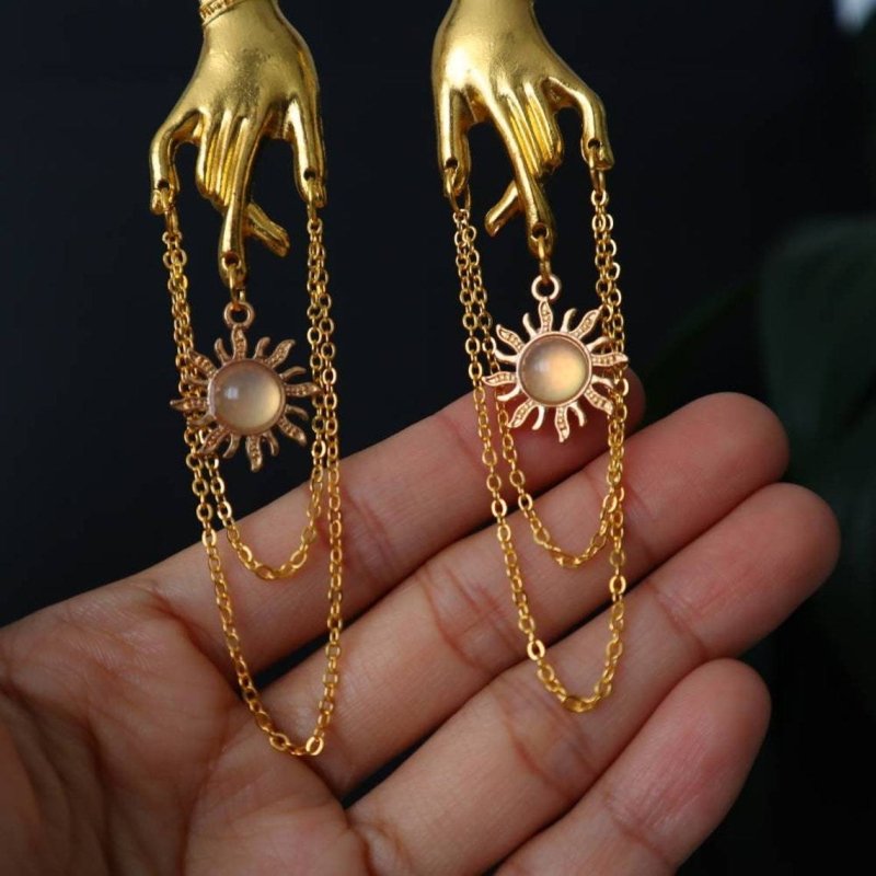 Alloy Gold Bracelet Sun Pendant Earrings-Jewearrings