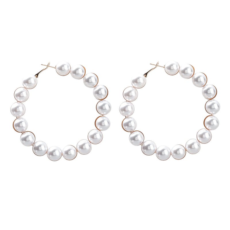 Alloy Imitation Pearl Womens Big Hoop Earrings Dinner Party-Jewearrings