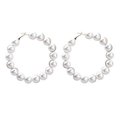 Alloy Imitation Pearl Womens Big Hoop Earrings Dinner Party-Jewearrings