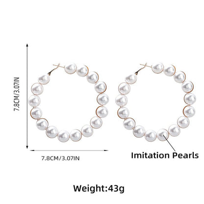 Alloy Imitation Pearl Womens Big Hoop Earrings Dinner Party-Jewearrings