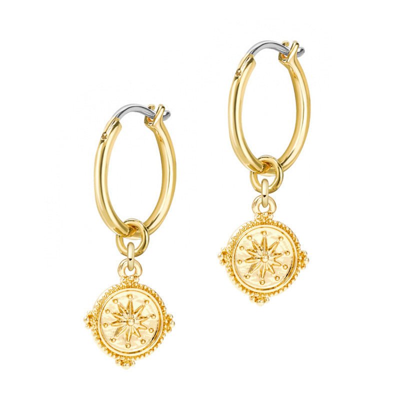 Alloy KC Gold Coin Moon Star Earrings With Diamonds-Jewearrings