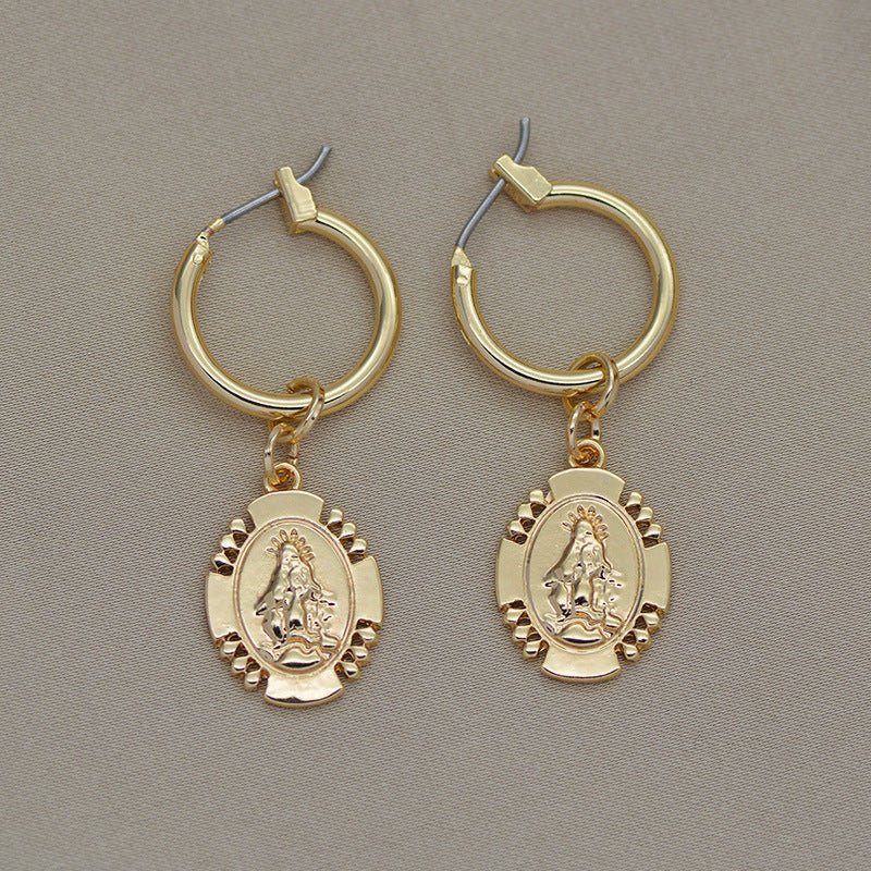 Alloy KC Gold Coin Moon Star Earrings With Diamonds-Jewearrings