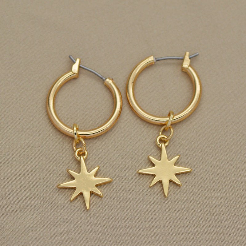 Alloy KC Gold Coin Moon Star Earrings With Diamonds-Jewearrings