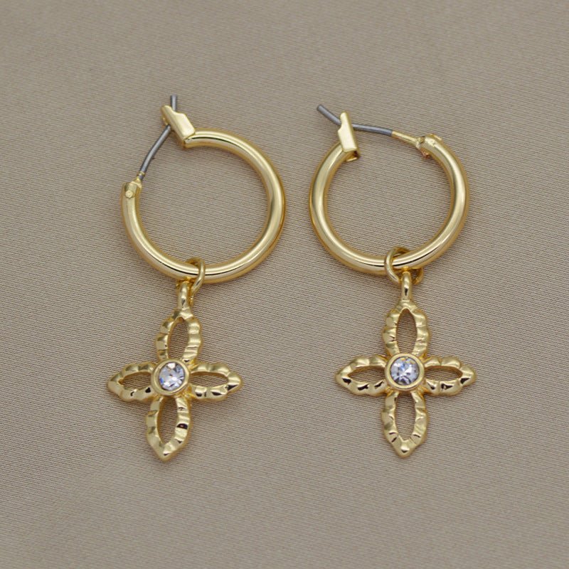 Alloy KC Gold Coin Moon Star Earrings With Diamonds-Jewearrings