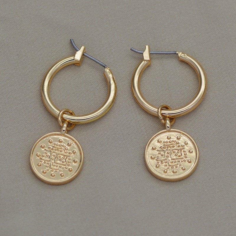 Alloy KC Gold Coin Moon Star Earrings With Diamonds-Jewearrings