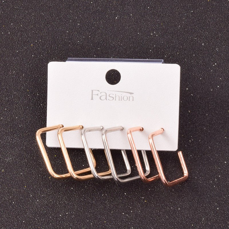 Alloy Metal Hoop Square Earrings Set-Jewearrings