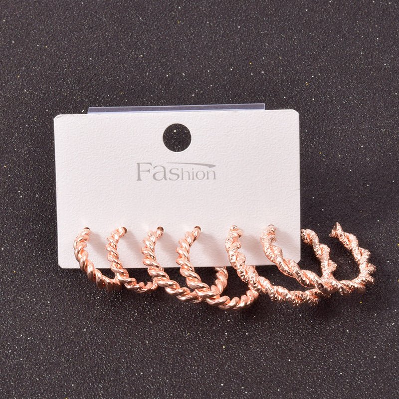 Alloy Metal Hoop Square Earrings Set-Jewearrings