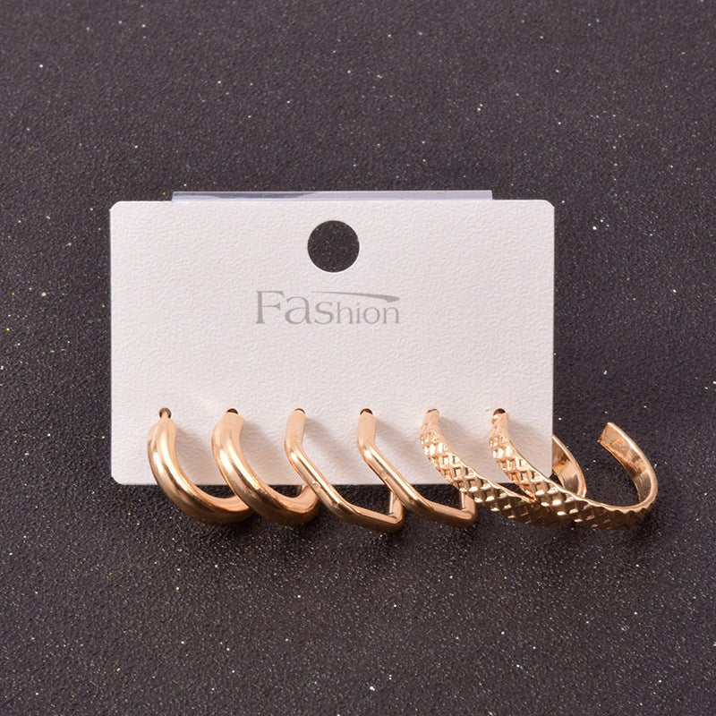 Alloy Metal Hoop Square Earrings Set-Jewearrings