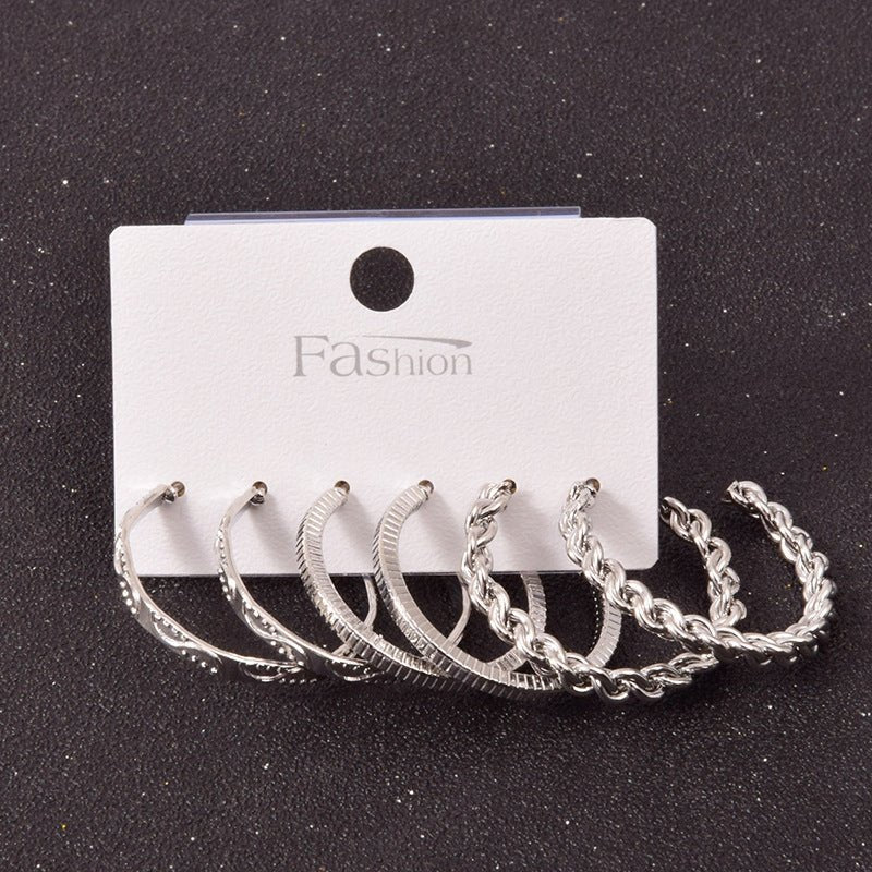 Alloy Metal Hoop Square Earrings Set-Jewearrings