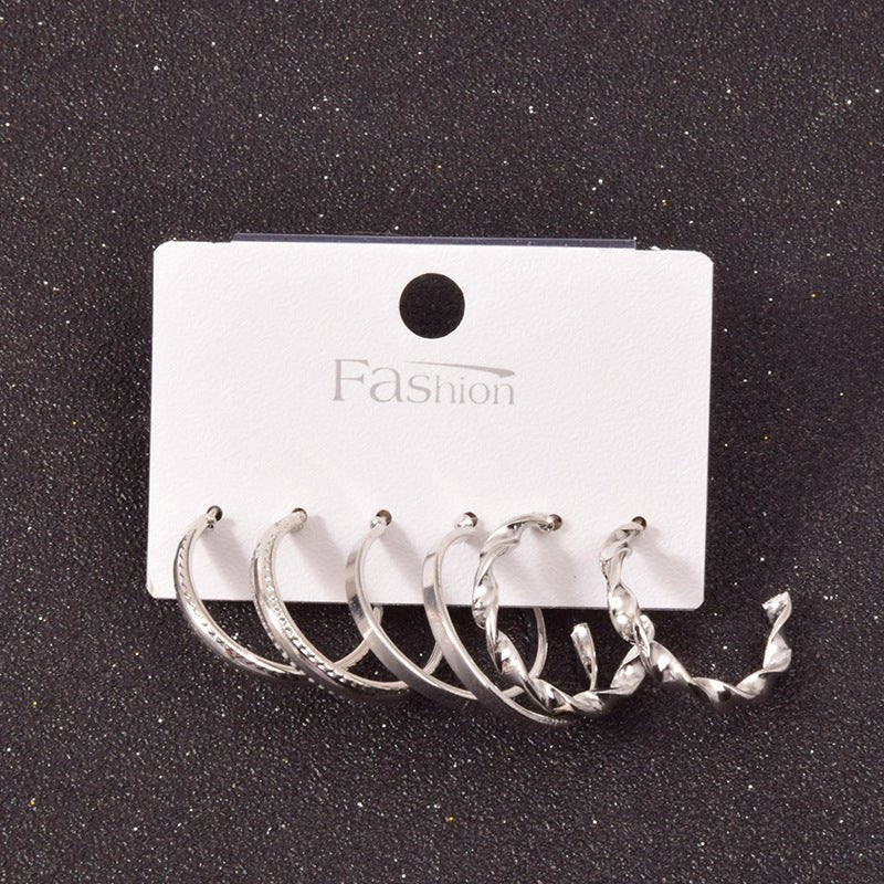 Alloy Metal Hoop Square Earrings Set-Jewearrings