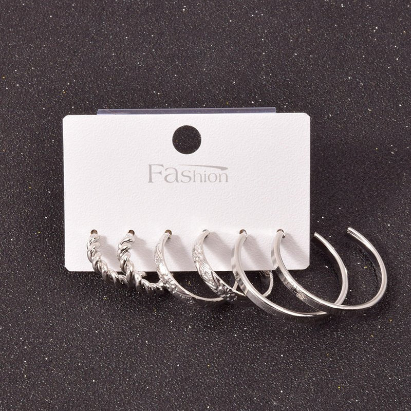 Alloy Metal Hoop Square Earrings Set-Jewearrings